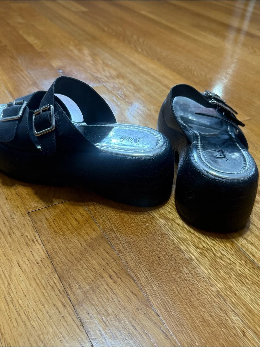 Black platform slide in / slip on sandals heels (size 6)
